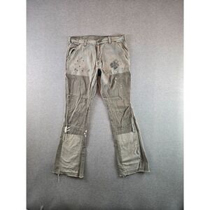 MNML Carpenter Flared Pants Mens 34 Beige Paint Splatter Canvas Raw Hem Twill